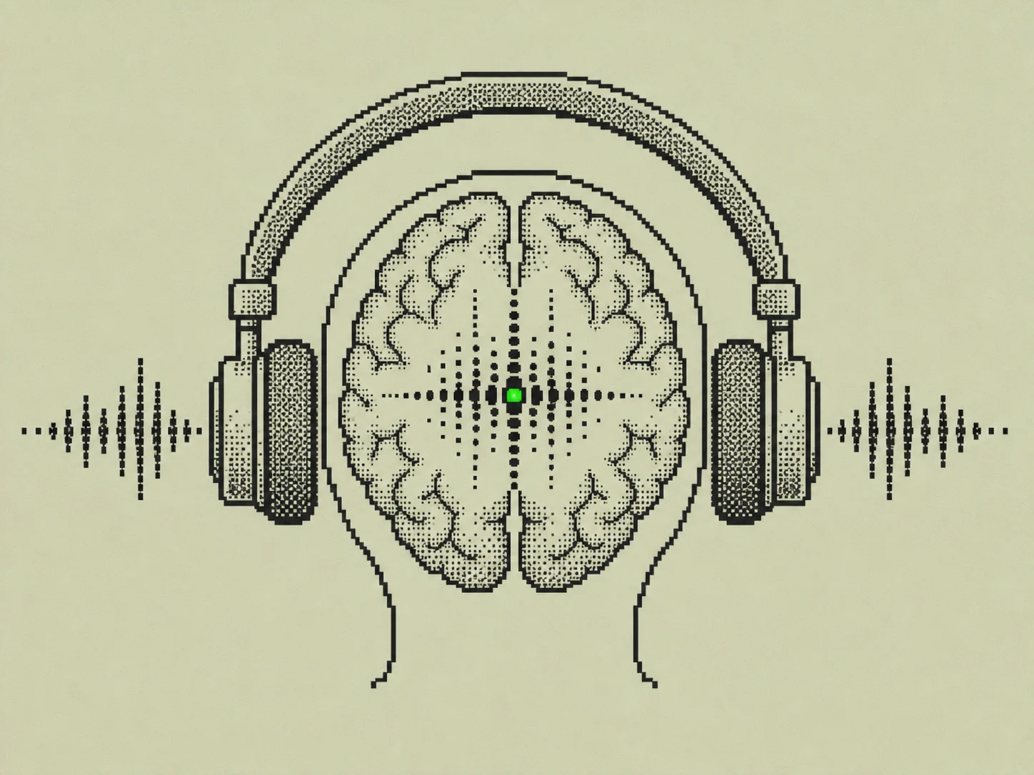 One-bit brain illustration inside a Hypercalm LCD display