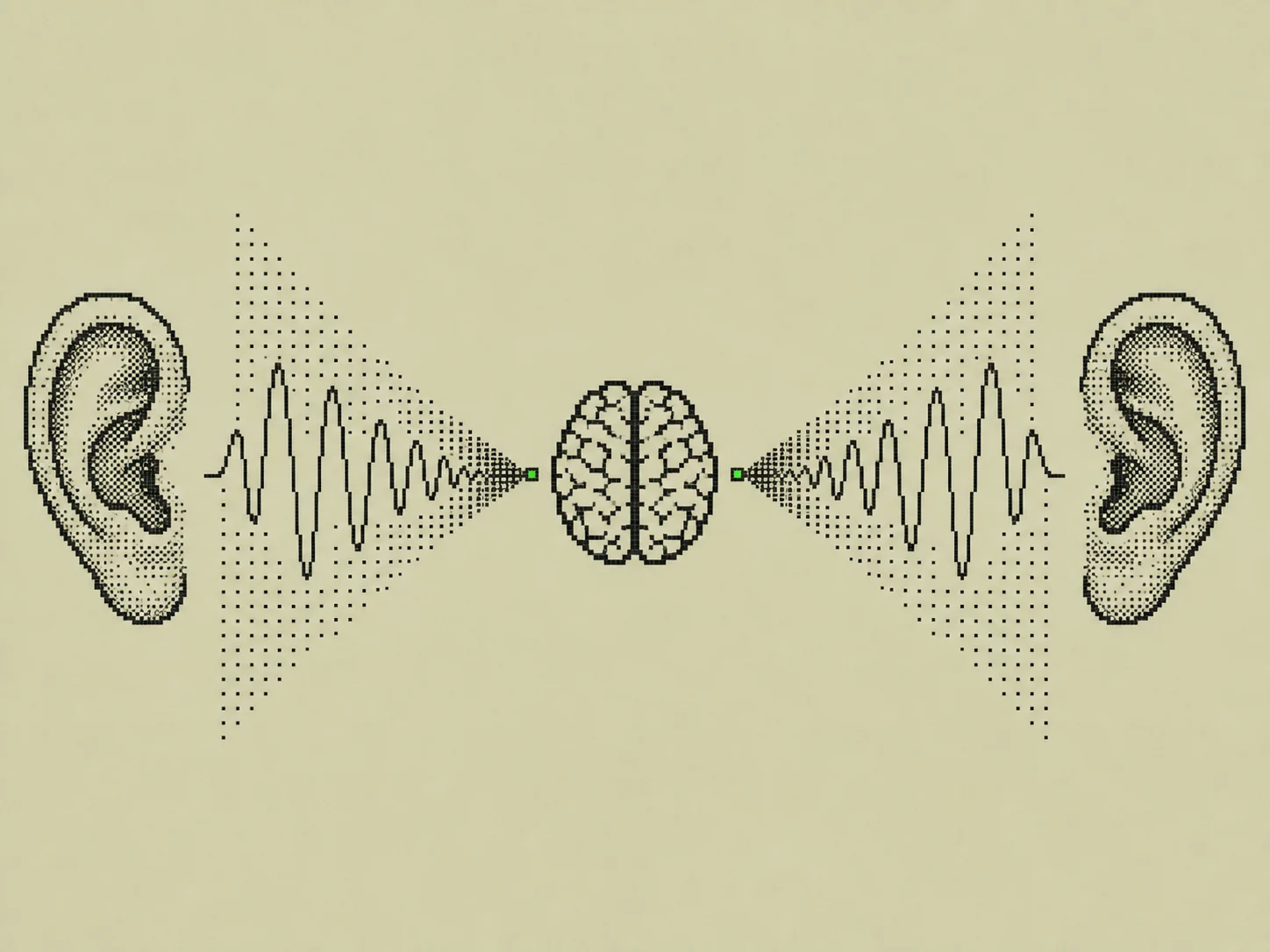 One-bit auditory pathway illustration inside a Hypercalm LCD display